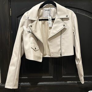 NWT Garage Cream Cropped Leather Jacket